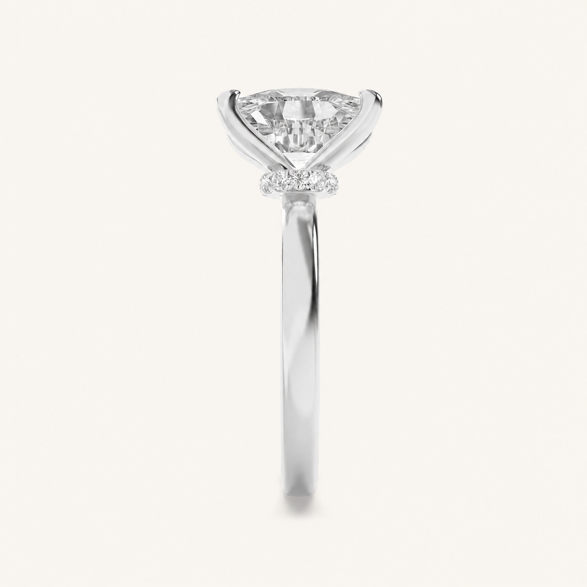 2CT Elongated Cushion Cut Lab Grown Diamond Hidden Halo Plain Shank Engagement Ring