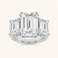 8.25CT Emerald Cut Lab Grown Diamond Bold Three Stone Accented Ring