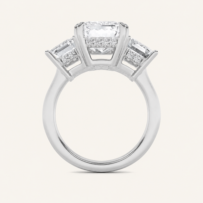 8.25CT Emerald Cut Lab Grown Diamond Bold Three Stone Accented Ring
