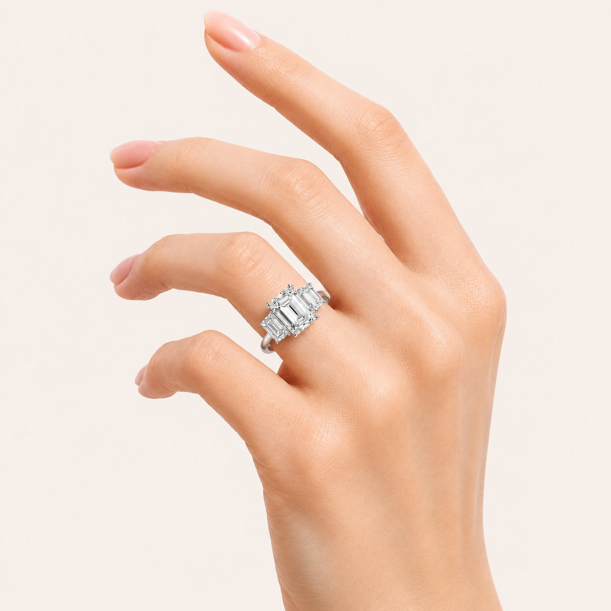 8.25CT Emerald Cut Lab Grown Diamond Bold Three Stone Accented Ring