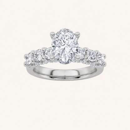 2.5CT Oval Cut Lab Grown Diamond Accented Double Halo Band and Ring Set
