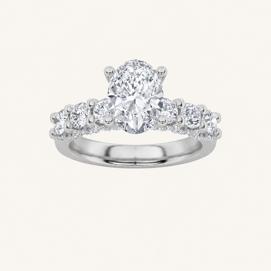 2.5CT Oval Cut Lab Grown Diamond Accented Double Halo Band and Ring Set