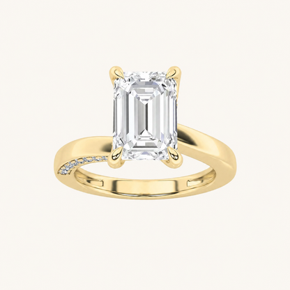 2.5CT Emerald Cut Lab Grown Diamond Accented Engagement Ring