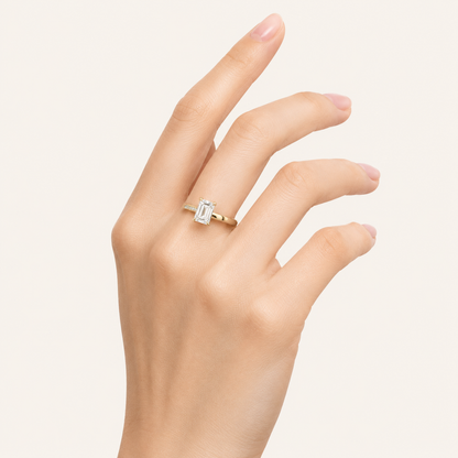 2.5CT Emerald Cut Lab Grown Diamond Accented Engagement Ring