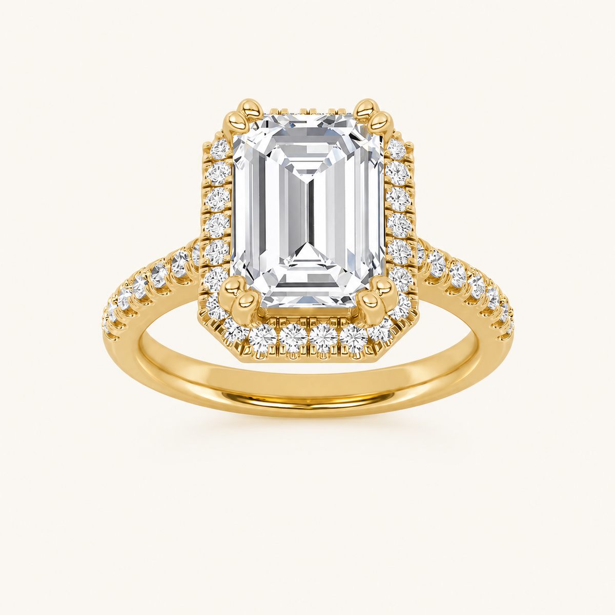 3CT Emerald Cut Lab Grown Diamond Halo Engagement Ring