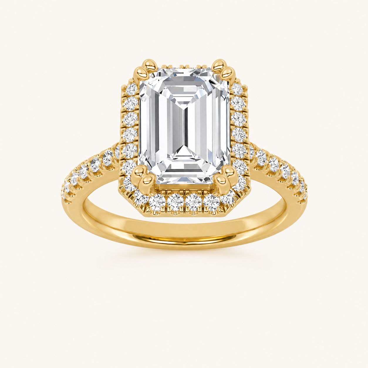 3CT Emerald Cut Lab Grown Diamond Halo Engagement Ring