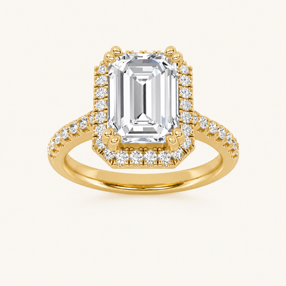 3CT Emerald Cut Lab Grown Diamond Halo Engagement Ring