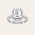 3CT Emerald Cut Lab Grown Diamond Halo Accented Engagement Ring