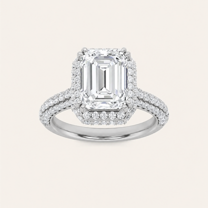 3CT Emerald Cut Lab Grown Diamond Halo Accented Engagement Ring