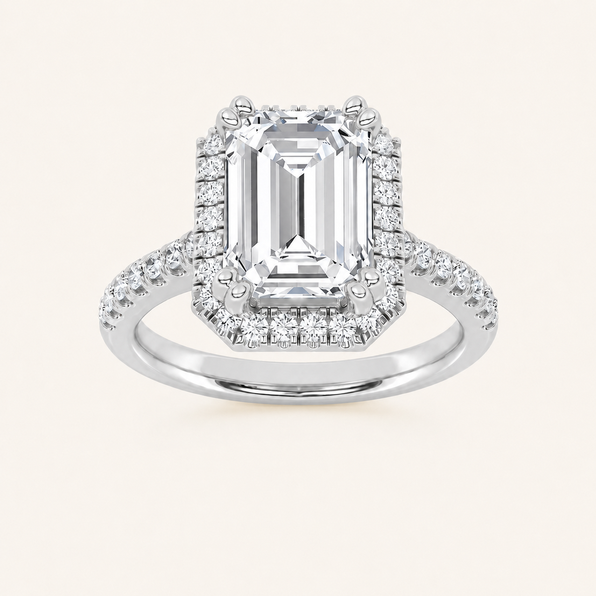 3CT Emerald Cut Lab Grown Diamond Halo Engagement Ring