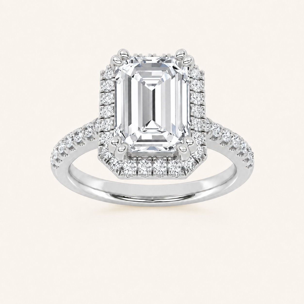 3CT Emerald Cut Lab Grown Diamond Halo Engagement Ring