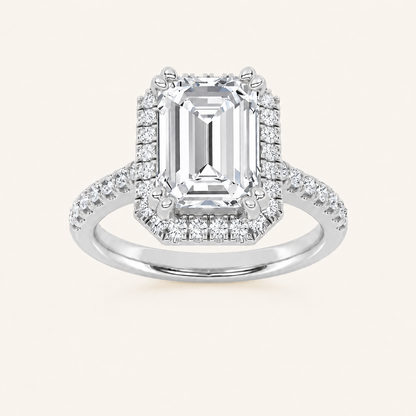 3CT Emerald Cut Lab Grown Diamond Halo Engagement Ring