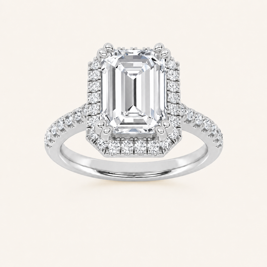 3CT Emerald Cut Lab Grown Diamond Halo Engagement Ring