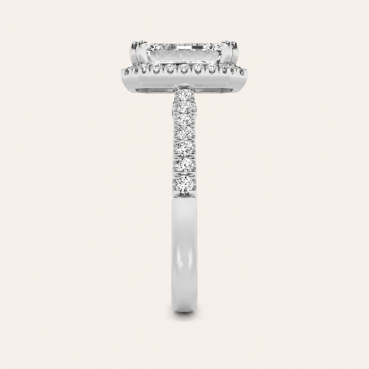 3CT Emerald Cut Lab Grown Diamond Halo Engagement Ring
