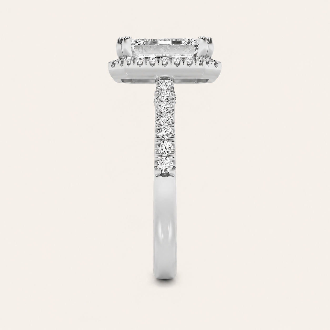 3CT Emerald Cut Lab Grown Diamond Halo Engagement Ring