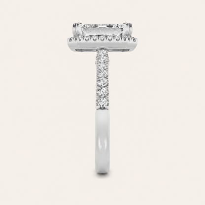 3CT Emerald Cut Lab Grown Diamond Halo Engagement Ring