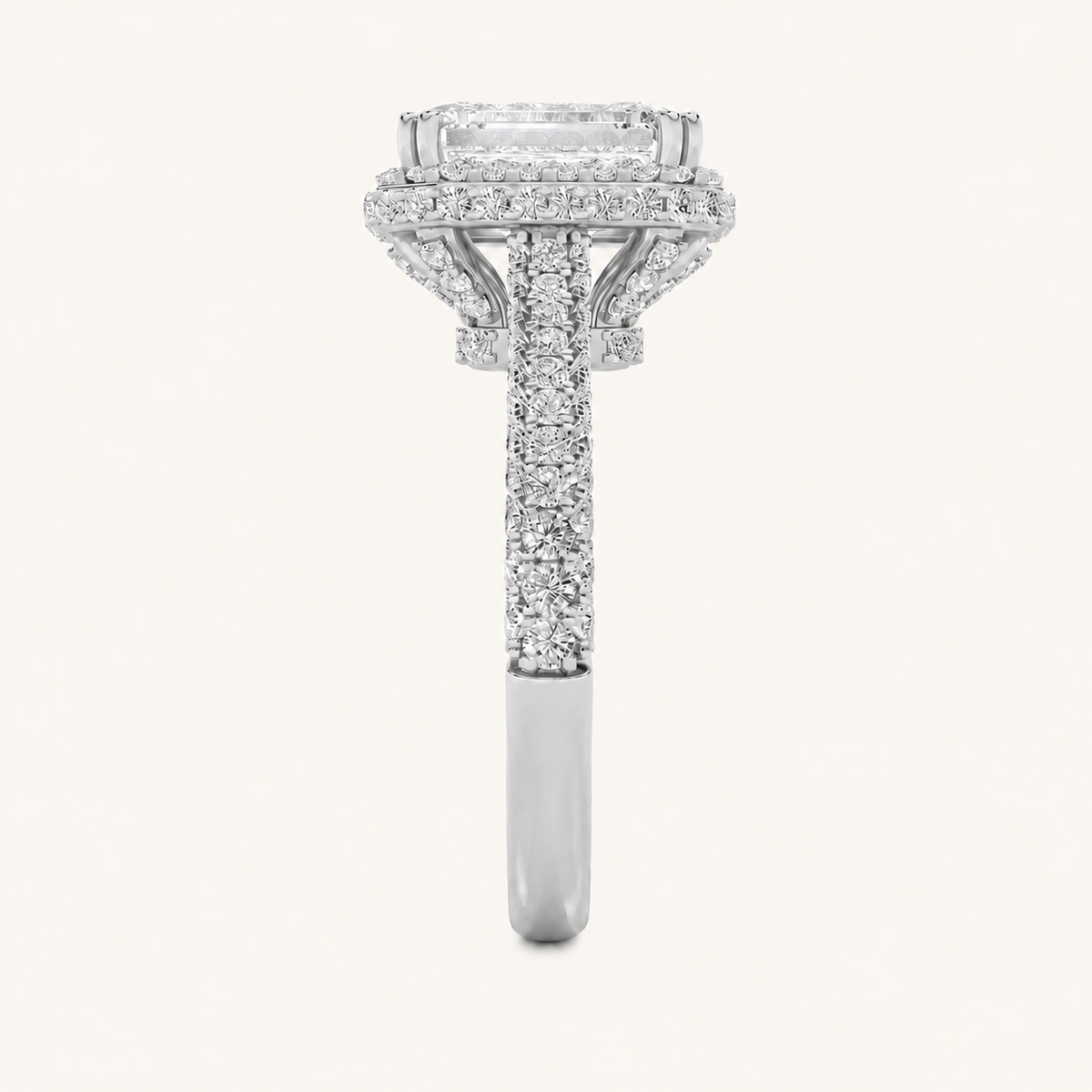 3CT Emerald Cut Lab Grown Diamond Halo Accented Engagement Ring