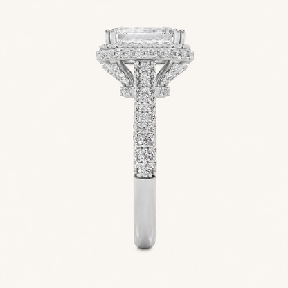 3CT Emerald Cut Lab Grown Diamond Halo Accented Engagement Ring
