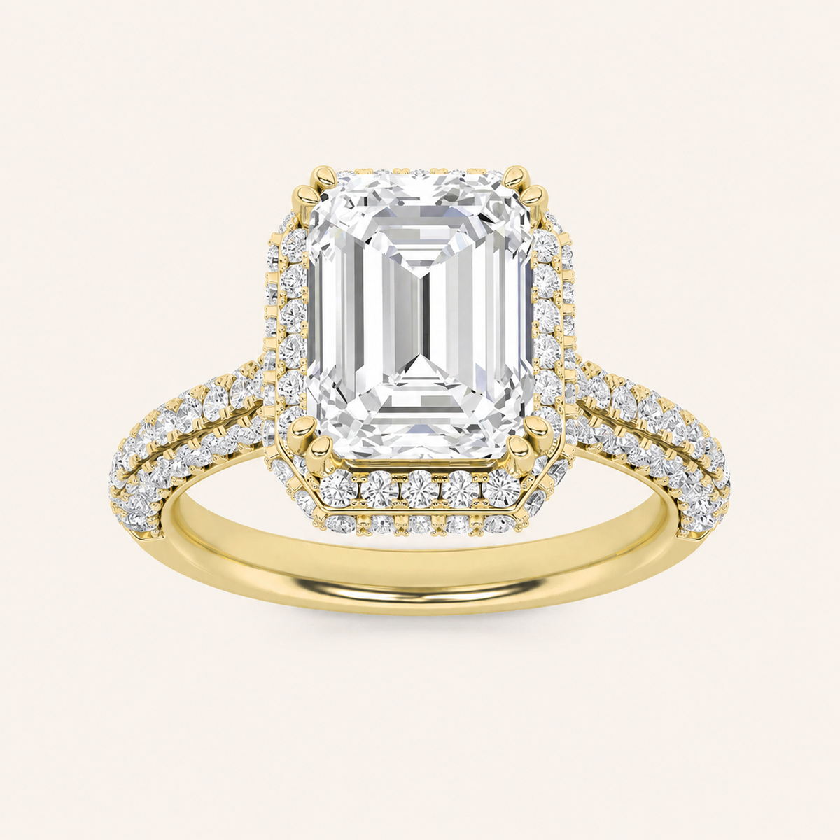 3CT Emerald Cut Lab Grown Diamond Halo Accented Engagement Ring