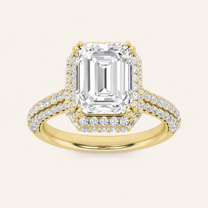 3CT Emerald Cut Lab Grown Diamond Halo Accented Engagement Ring