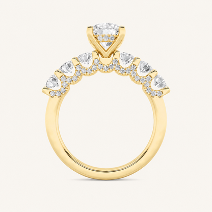 2.5CT Round Cut Lab Grown Diamond Accented Double Halo Band and Ring Set