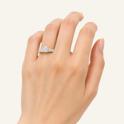 2.5CT Round Cut Lab Grown Diamond Accented Double Halo Band and Ring Set