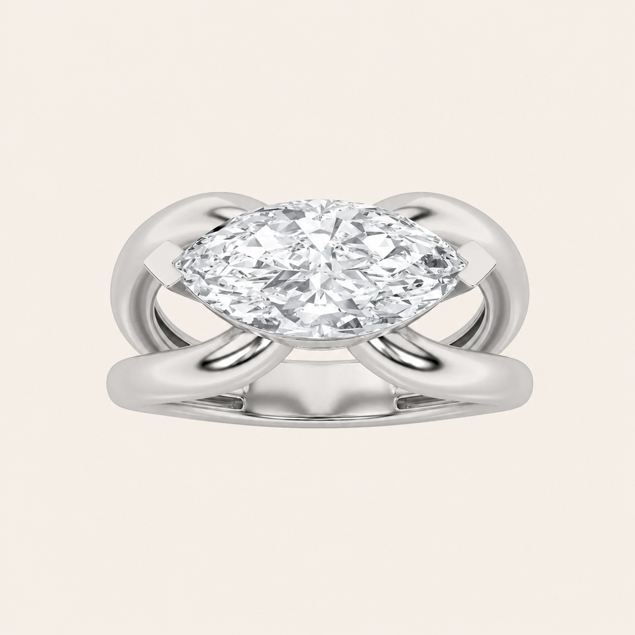 2CT Marquise Cut Lab Grown Diamond East West Solitaire Fancy Ring