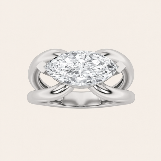 2CT Marquise Cut Lab Grown Diamond East West Solitaire Fancy Ring