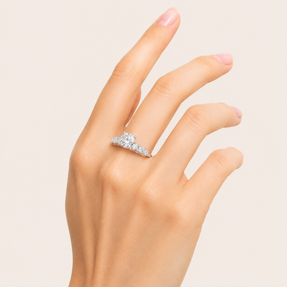 5CT Round Cut Lab Grown Diamond Accented Double Halo Band and Ring Set