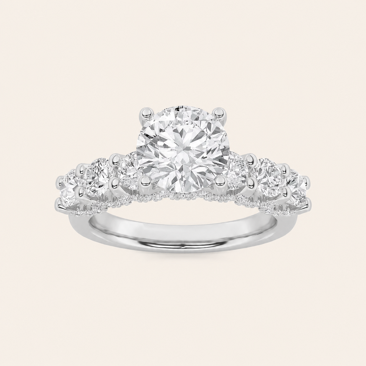 5CT Round Cut Lab Grown Diamond Accented Double Halo Band and Ring Set