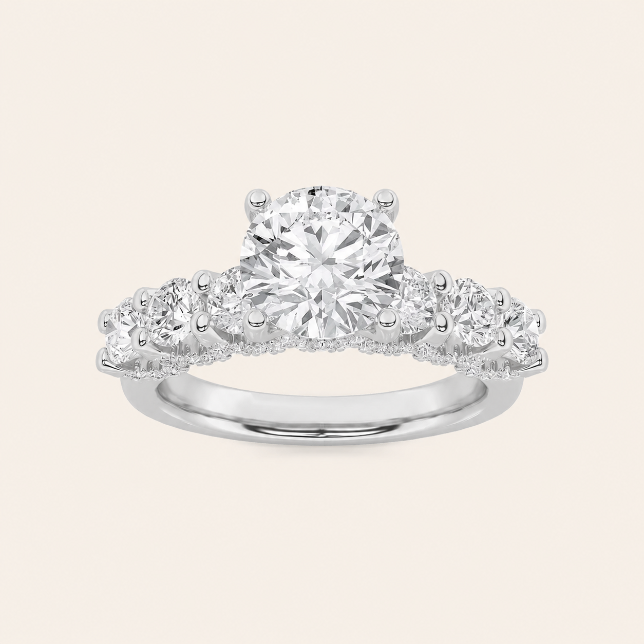5CT Round Cut Lab Grown Diamond Accented Double Halo Band and Ring Set