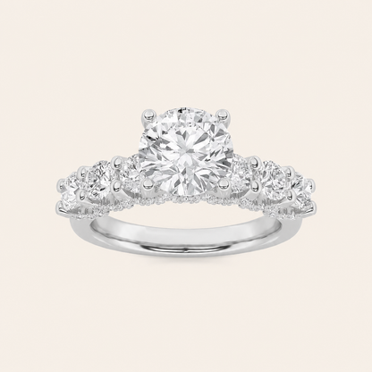 5CT Round Cut Lab Grown Diamond Accented Double Halo Band and Ring Set