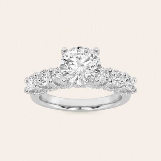 5CT Round Cut Lab Grown Diamond Accented Double Halo Band and Ring Set