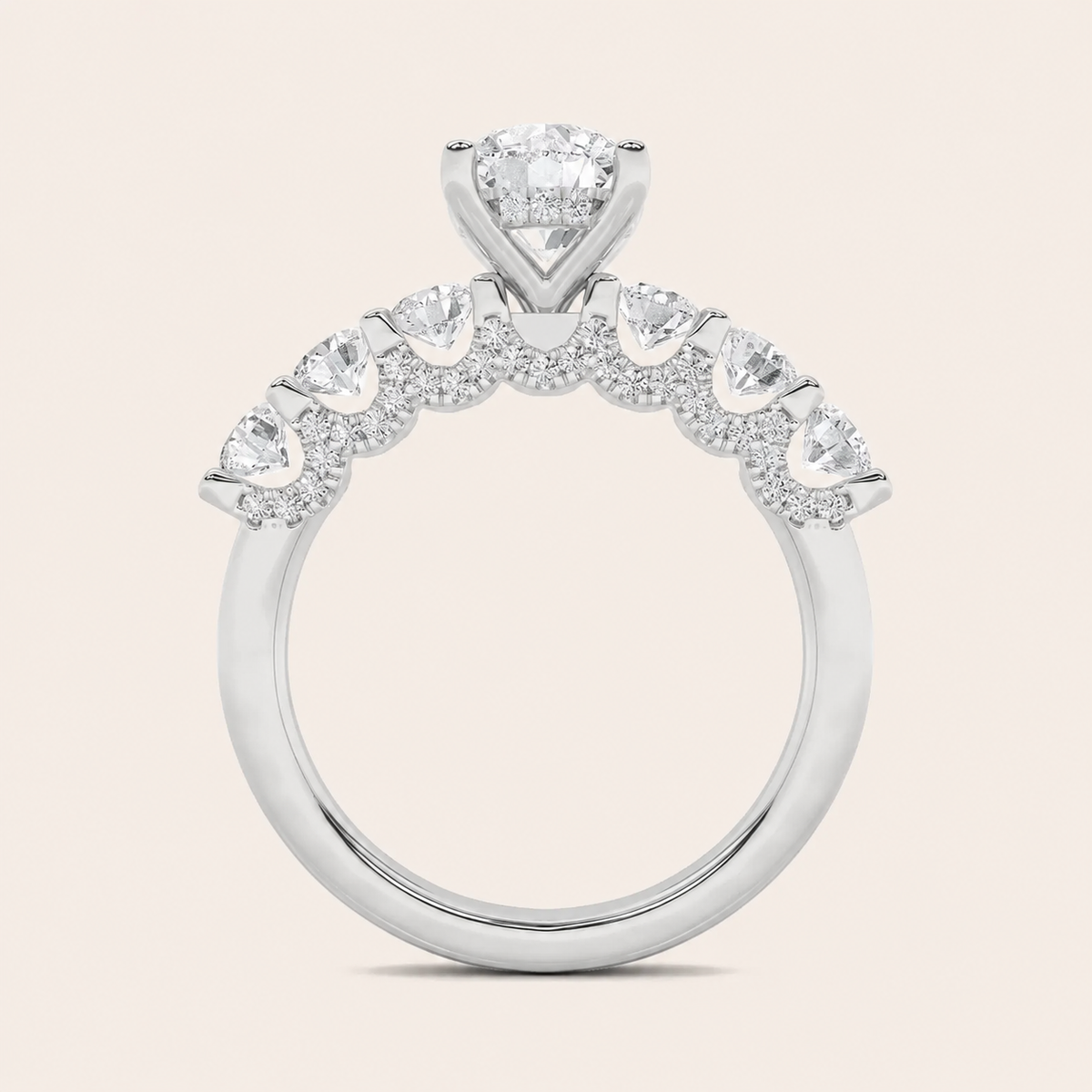 5CT Round Cut Lab Grown Diamond Accented Double Halo Band and Ring Set