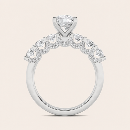 5CT Round Cut Lab Grown Diamond Accented Double Halo Band and Ring Set