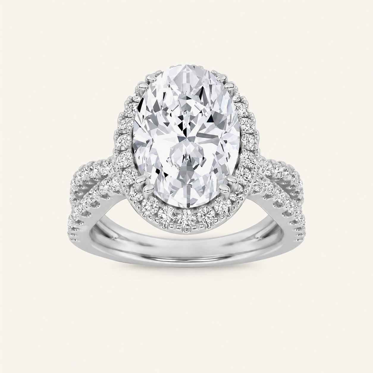 4CT Oval Cut Lab Grown Diamond Halo Engagement Ring