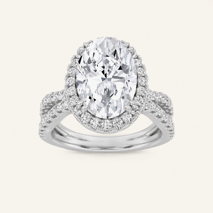 4CT Oval Cut Lab Grown Diamond Halo Engagement Ring