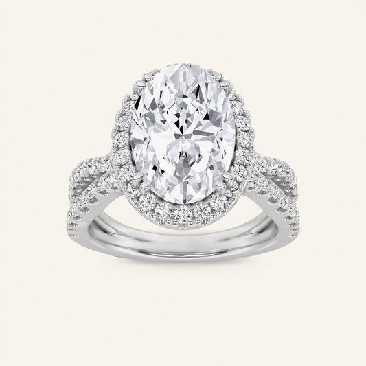 4CT Oval Cut Lab Grown Diamond Halo Engagement Ring