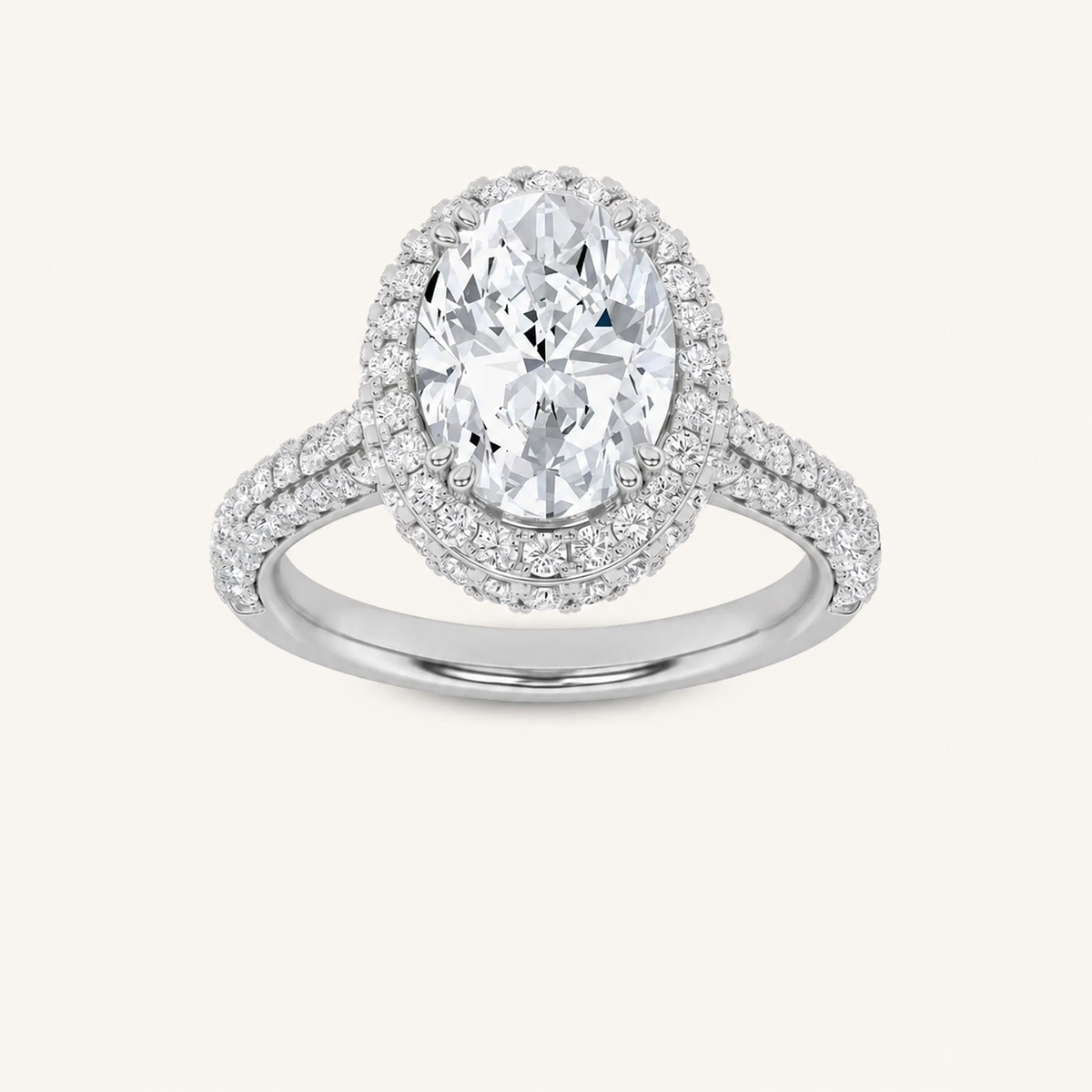 3CT Oval Cut Lab Grown Diamond Halo Accented Engagement Ring