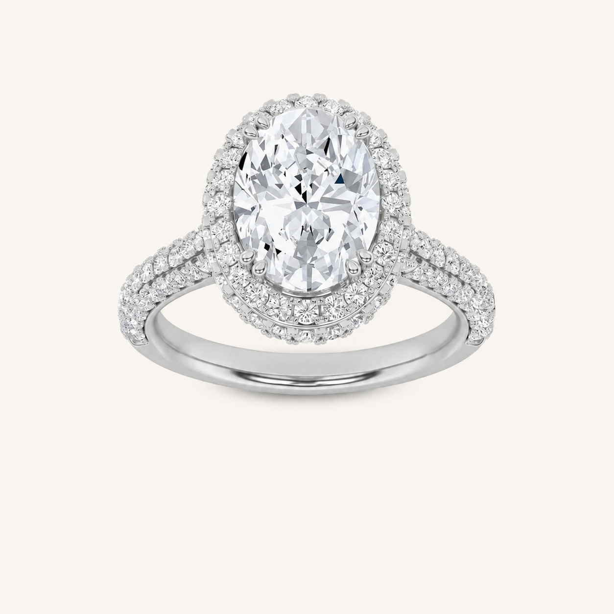 3CT Oval Cut Lab Grown Diamond Halo Accented Engagement Ring