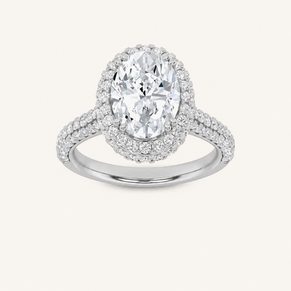 3CT Oval Cut Lab Grown Diamond Halo Accented Engagement Ring