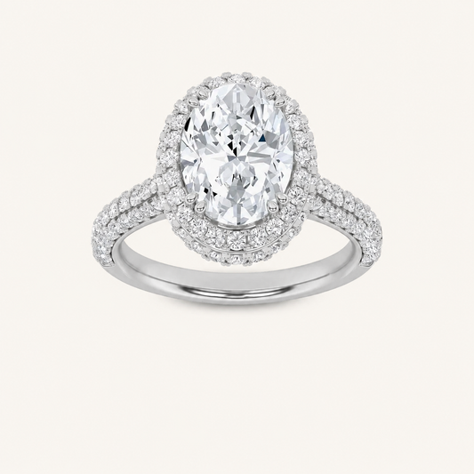 3CT Oval Cut Lab Grown Diamond Halo Accented Engagement Ring