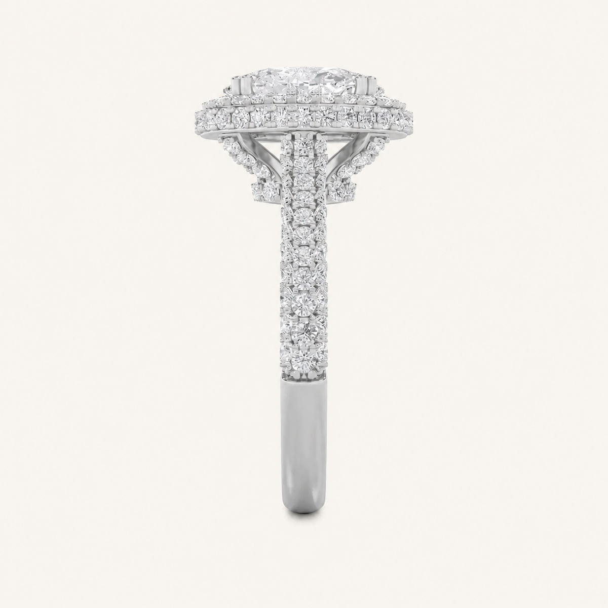 3CT Oval Cut Lab Grown Diamond Halo Accented Engagement Ring