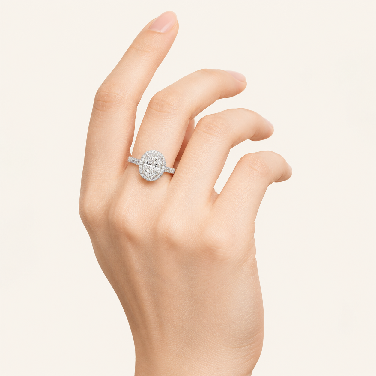 3CT Oval Cut Lab Grown Diamond Halo Accented Engagement Ring