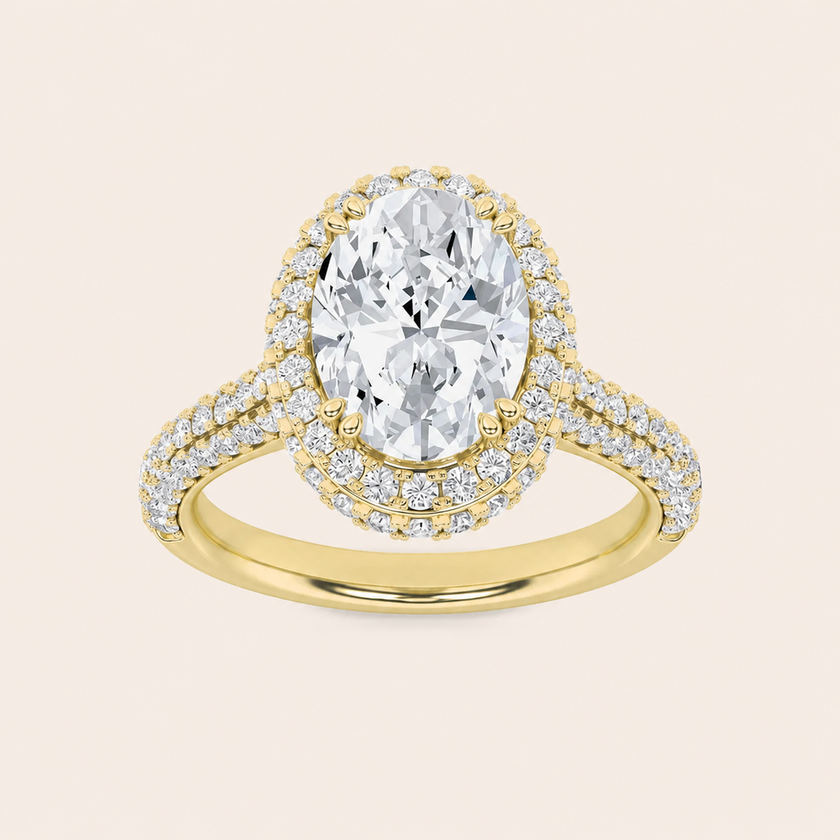 3CT Oval Cut Lab Grown Diamond Halo Accented Engagement Ring