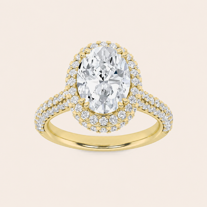 3CT Oval Cut Lab Grown Diamond Halo Accented Engagement Ring