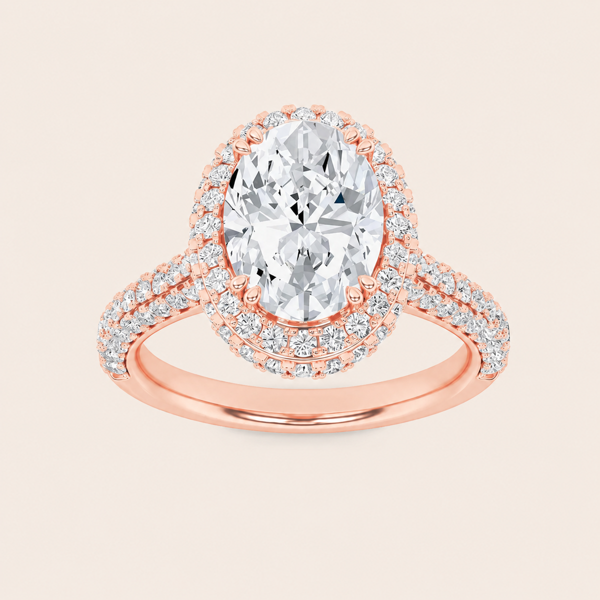 3CT Oval Cut Lab Grown Diamond Halo Accented Engagement Ring