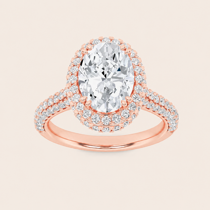 3CT Oval Cut Lab Grown Diamond Halo Accented Engagement Ring