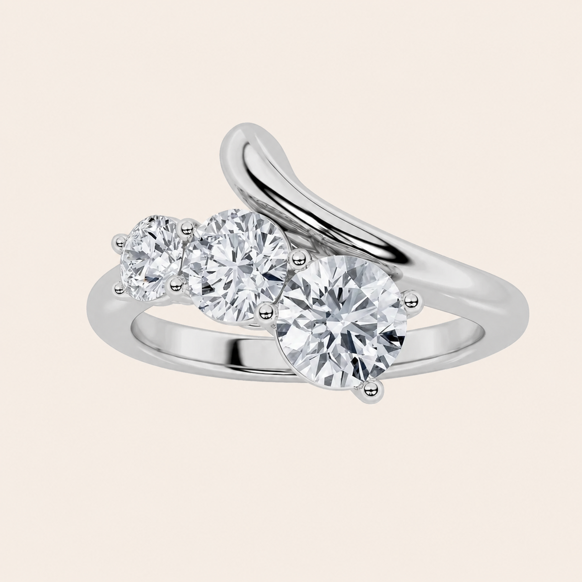1.5CT Round Cut Lab Grown Diamond Three Stone Ring