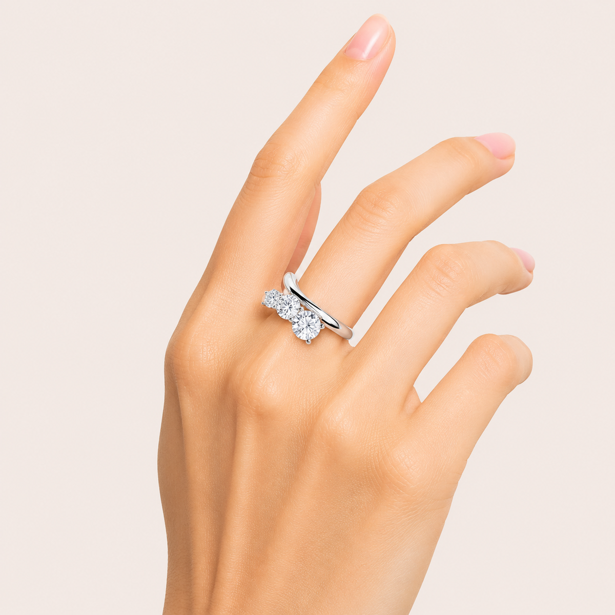 1.5CT Round Cut Lab Grown Diamond Three Stone Ring